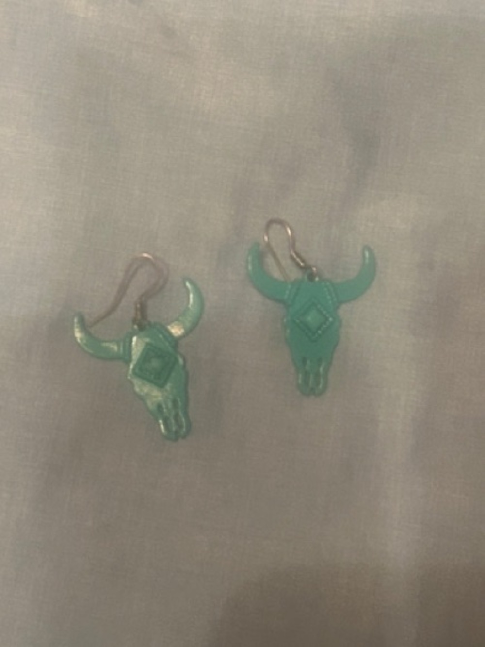 Turquoise Bull Skull Dangle Earrings for Kids - Lightweight Fashion Jewelry
